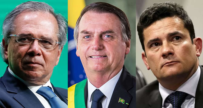 Paulo Guedes, Jair Bolsonaro e Sérgio Moro